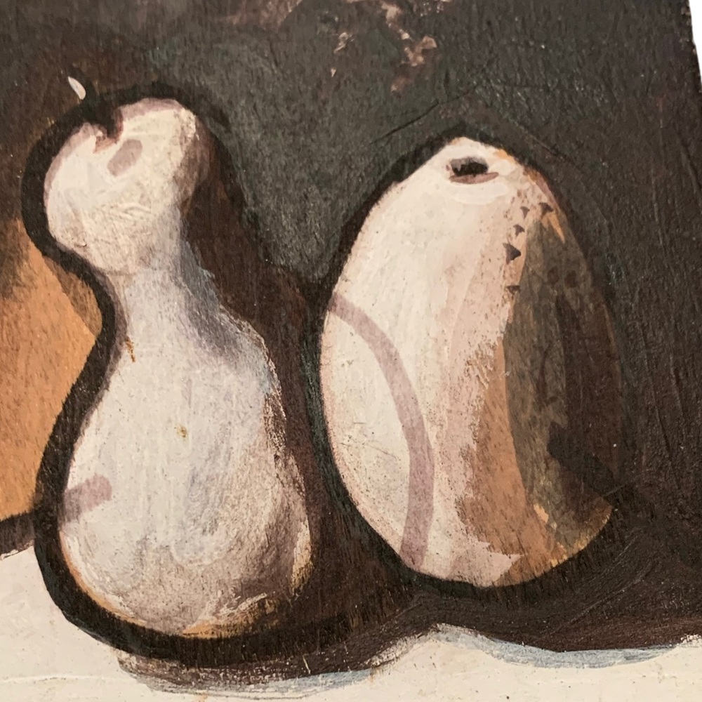 A Pair of Pears Painted on Small 4x4 painted wood Artist: David DesFosses